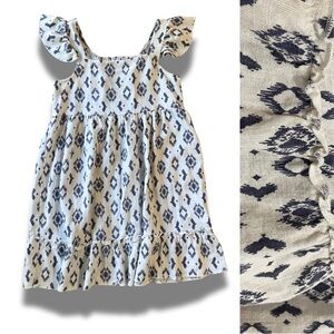 Stylish Comfy Girls Ikat Ruffle Dress, Ash Navy, Cream, Size 7